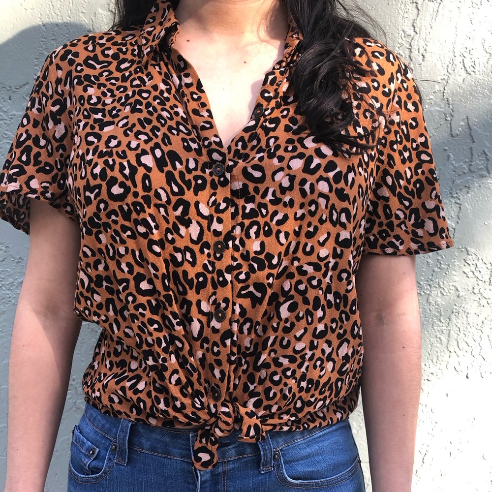 Women animal print top with knot